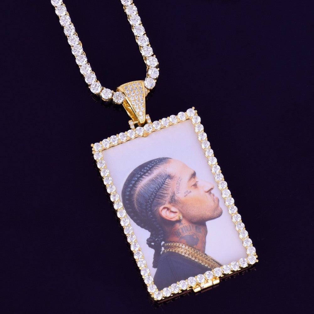 18k Gold Custom Photo Pendant with Tennis Chain 