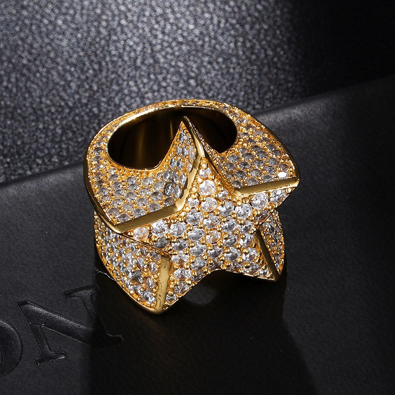 18k Gold .925 Silver AAA Simulated Diamond Crushed Ice Super Star Hip Hop Rings