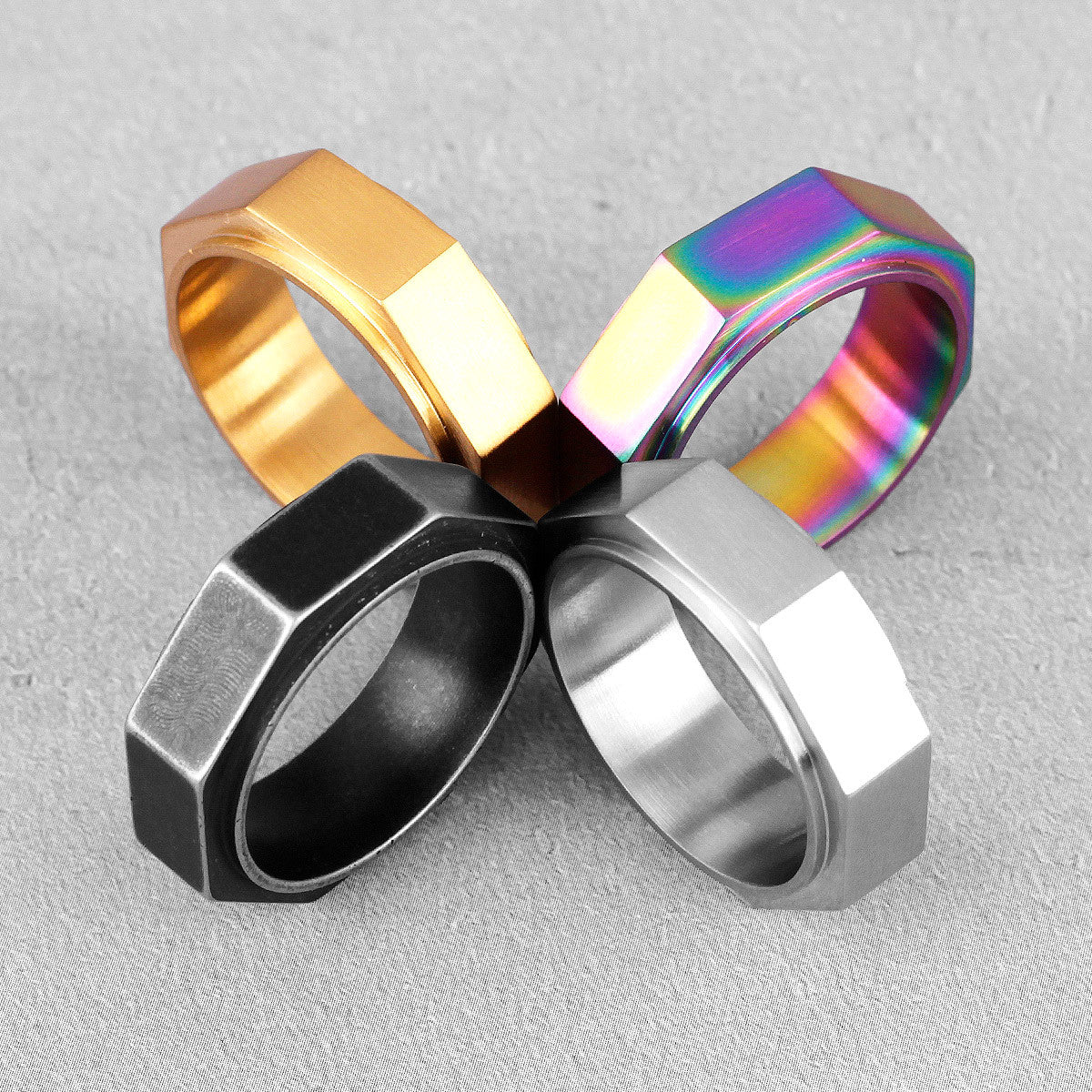 Mens Metal | 14k Gold Black over Solid Stainless Steel Strong Vintage Engine Screw Ring
