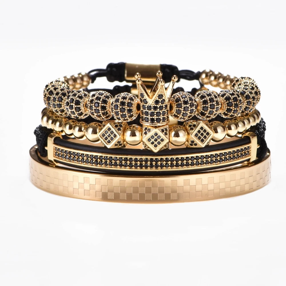 Boss Lifestyle | Luxury 4 Piece Solid Stainless Steel Iced Blinged Out Braided Bracelet Set