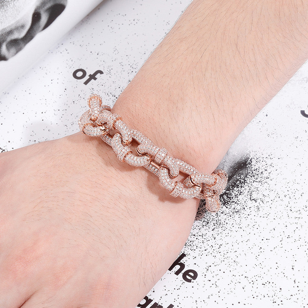 The Pipe Fitter | VVS Diamond CZ Barrel Clasp Gold Silver Two Tone Hip Hop Bracelets