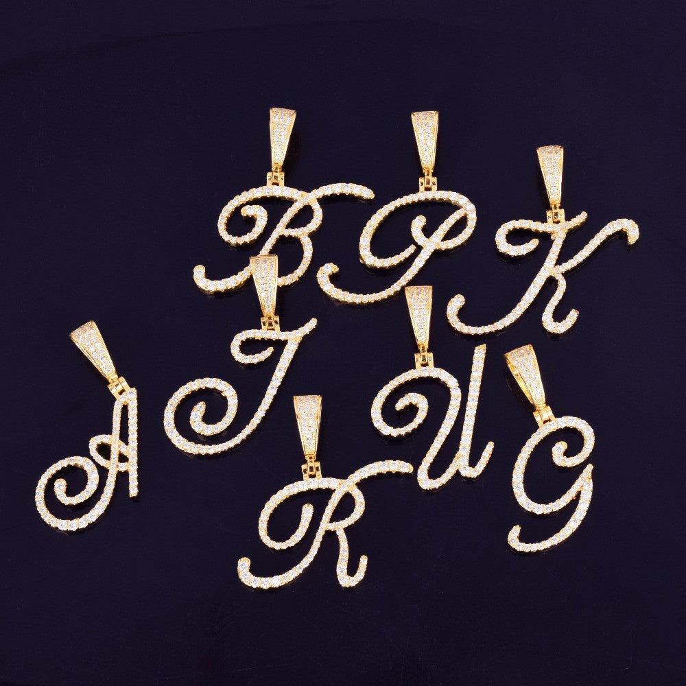 Clustered Script | VVS Diamond CZ Stone Scripted Letter Nameplate Necklace
