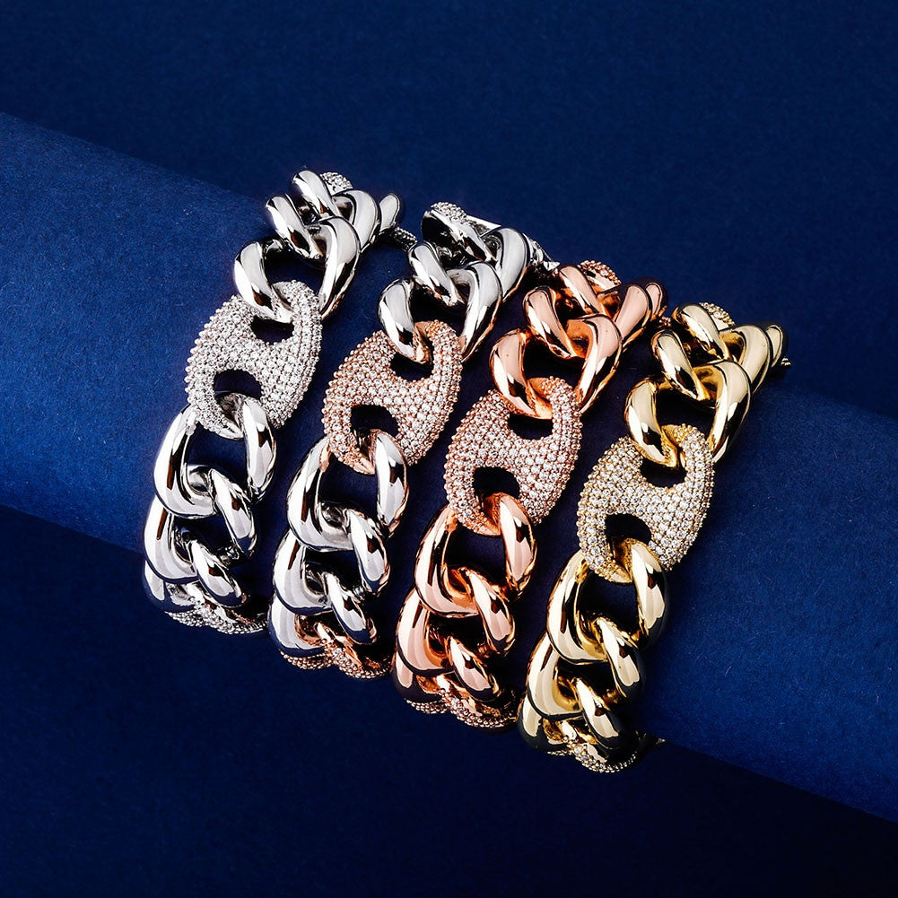 AAA Micro Pave Rose Gold 925 Silver 14k 16mm Buckle Clasp Cuban Link Hip Hop Chain Necklace