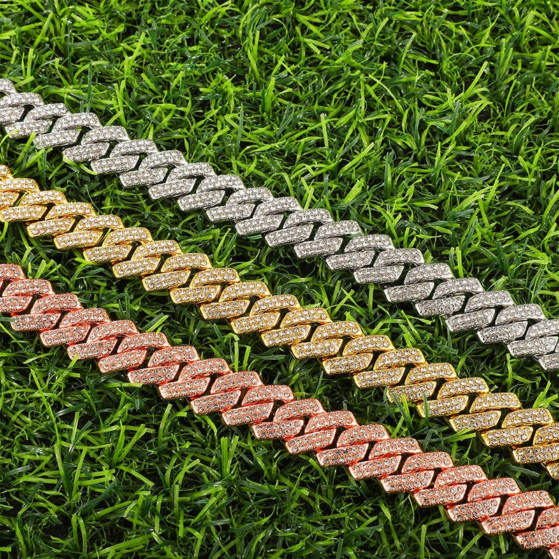 13.5mm Hip Hop Paved Set 14k Silver Rose Gold  AAA Bling Miami Cuban Link Chain Necklace