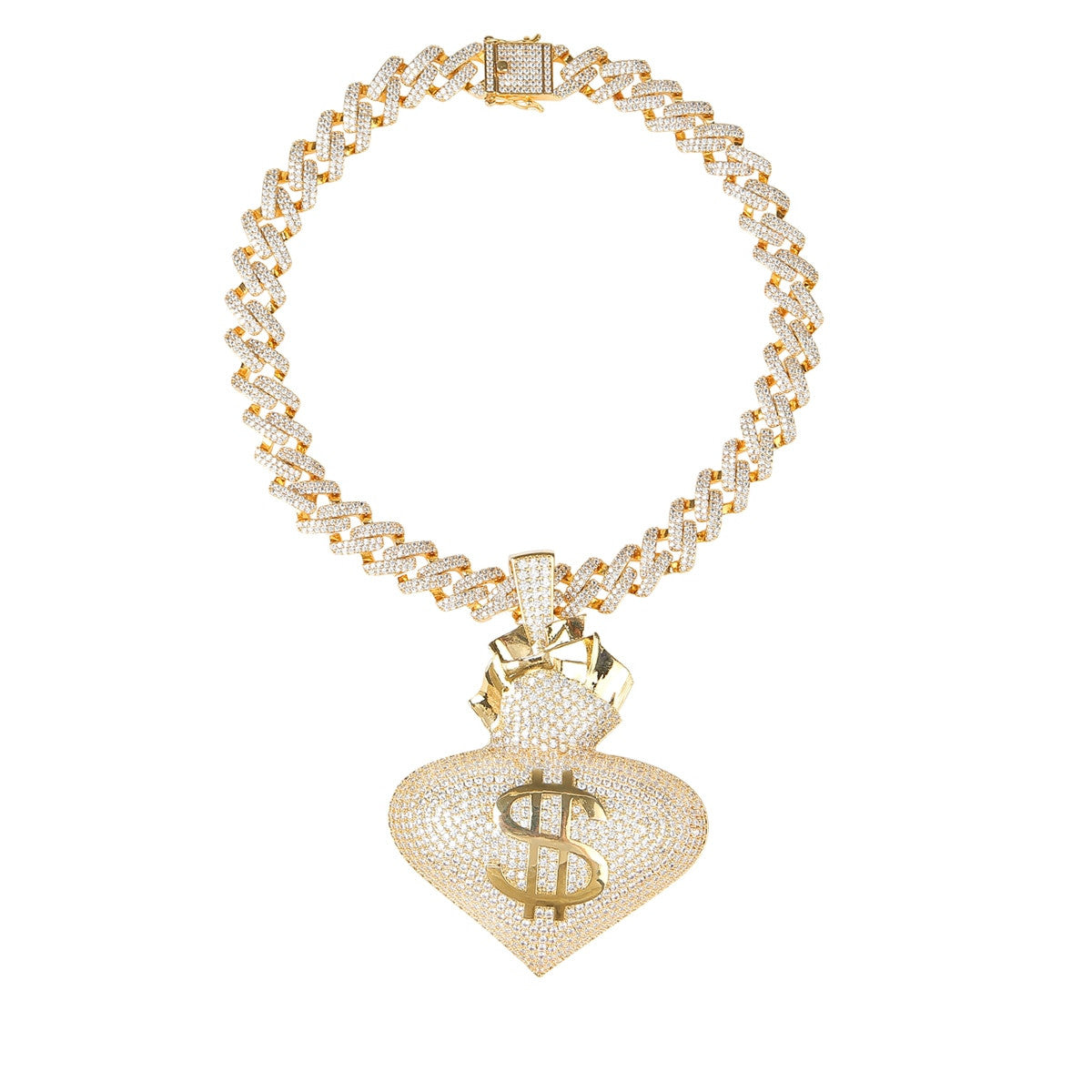 18k White Yellow Gold Large Money On My Heart Bag Hip Hop Street Wear Pendant