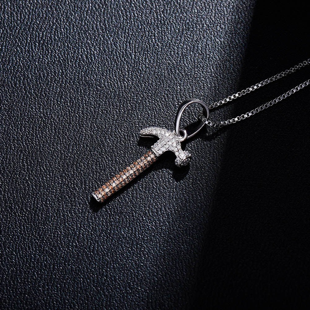 Flooded Ice 925 Sterling Silver Simulated Diamond Hammer Bling Pendant