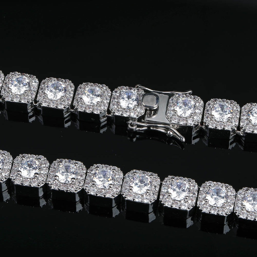 10mm Wide Hip Hop Flooded Ice 1 Row Star Studded AAA Micro Pave Thick Tennis Chain