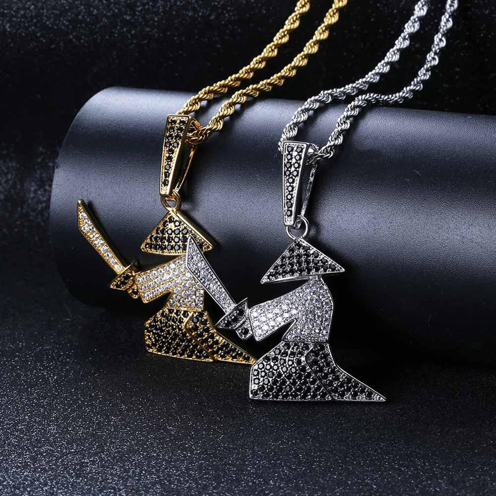 Combat Collection | VVS Diamond CZ 14k Gold 925 Silver Nunchaku Ninja VS Pendant Necklace