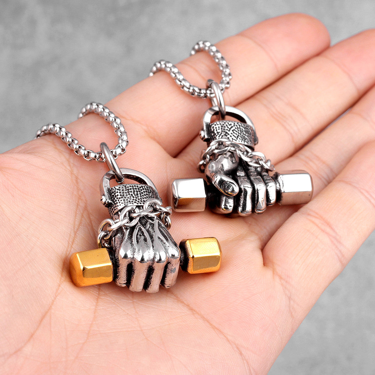 Mens Street Wear No Fade Stainless Steel Fit Life Dumbbell Hip Hop Pendant