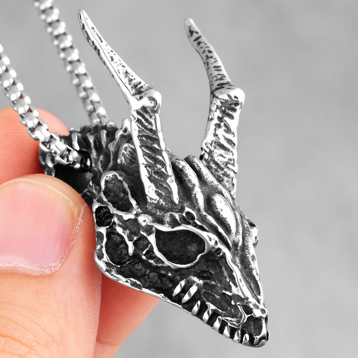 Stainless Steel No Fade Undead Dragon Mens Fashion Street Wear Chain Necklace