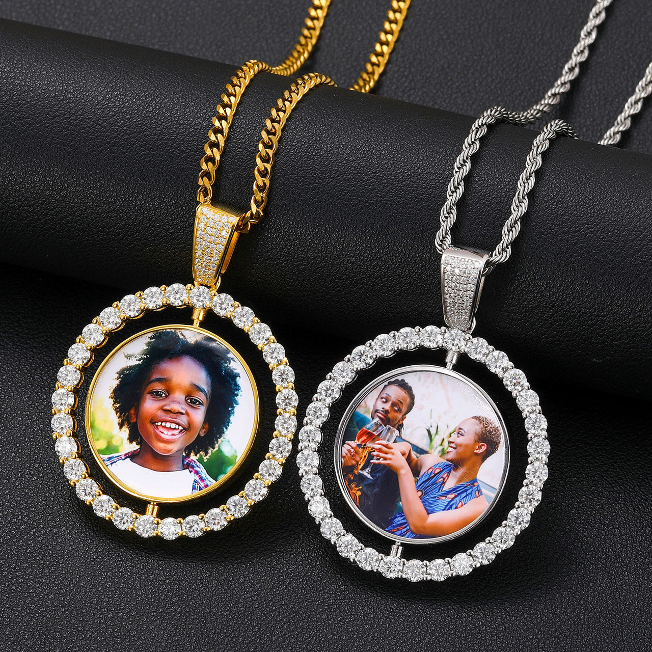 Genuine Diamond Custom Made .925 Sterling Silver Double Sided Hip Hop Photo Necklace