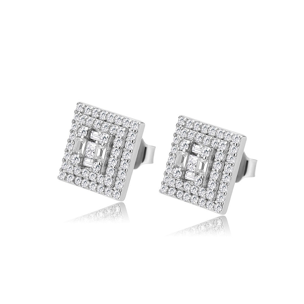 Mazed Ice | Iced Baguette .925 Solid Sterling Silver Hip Hop Square Cut Earrings