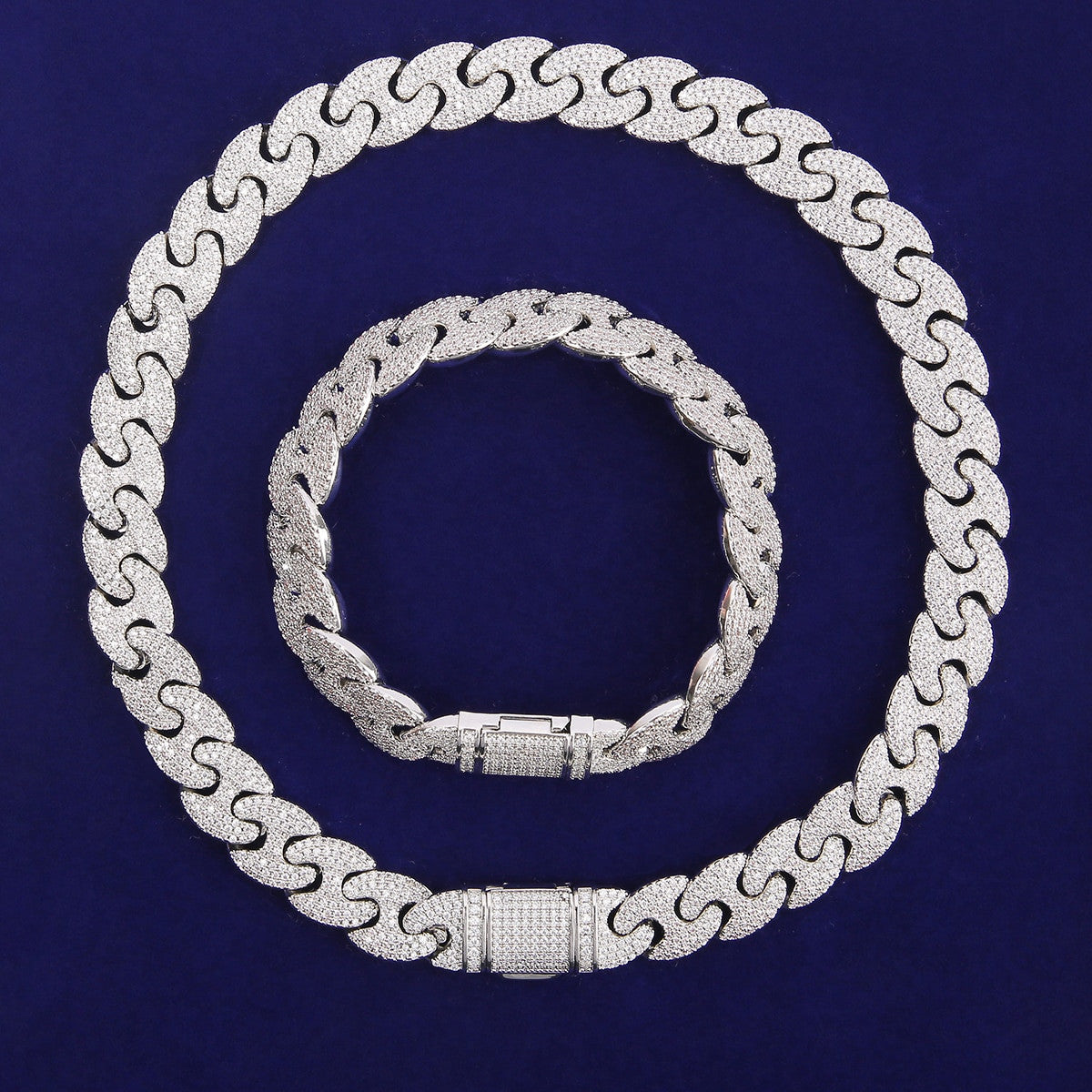 Mens Flooded Ice Street Wear Double GG Link Hip Hop Jewelry Chain Bracelet Set