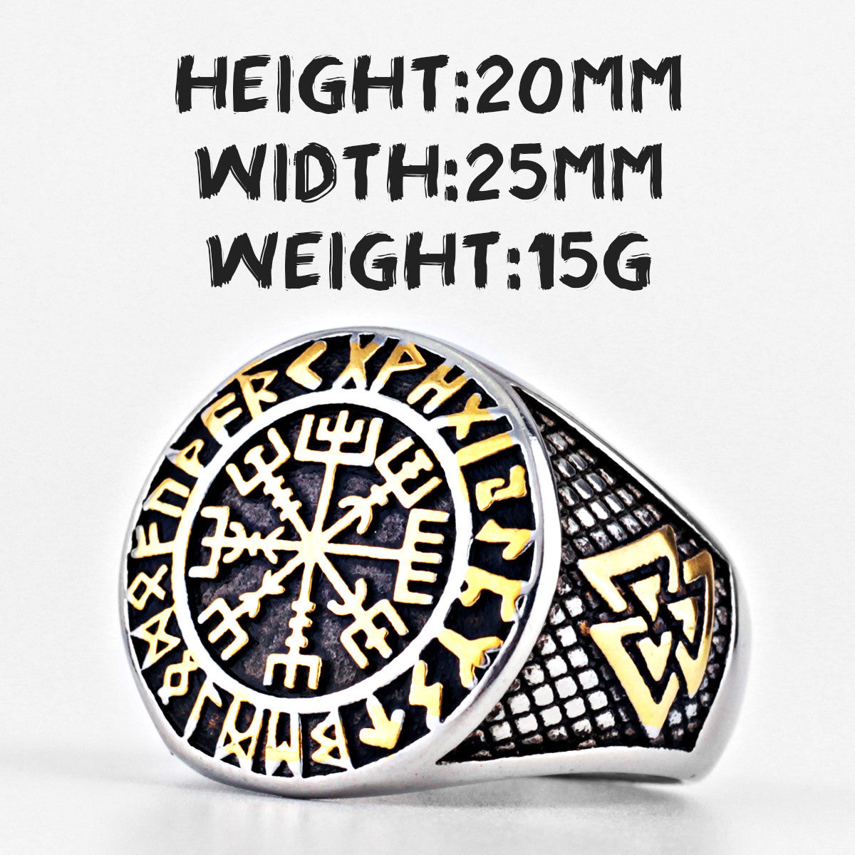 Mens 316L Stainless Steel Viking Mythology Odin Triangle Trident Street Wear Rings