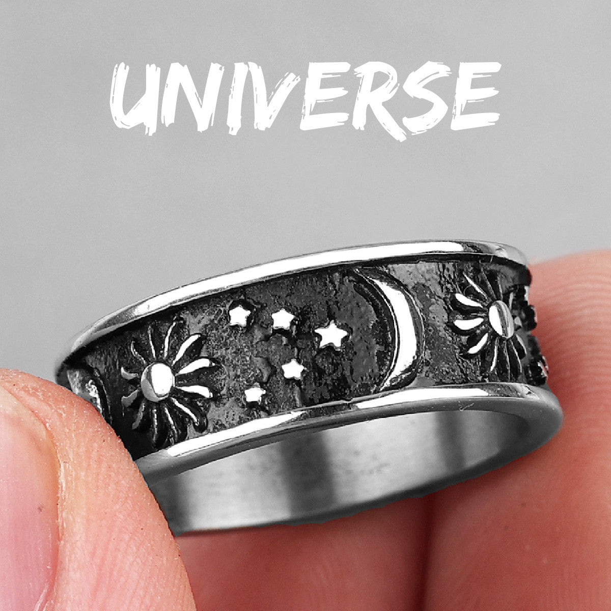 Mens All Seeing Eye  Pyramids Moon Star Universe Stainless Steel Rings