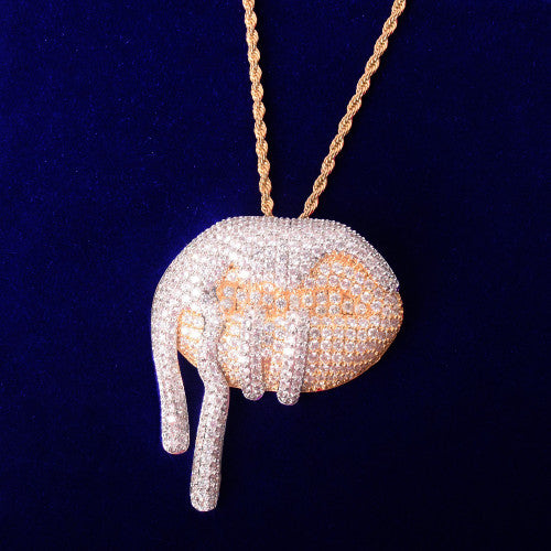 18k Gold Drooling Covered Lips AAA Flooded Ice Hip Hop Pendant Chain Necklace