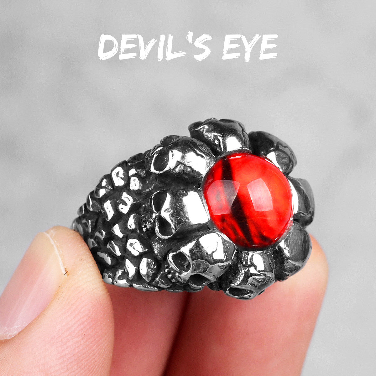 Men&#39;s Solid No Fade 316L Stainless Steel Red Devils Eye Skulls Street Wear Rings