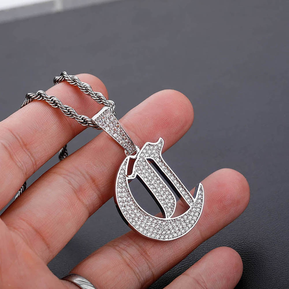 Old English 14k Rose Gold 925 Silver Hip Hop Street Rock Bling Initial Pendants