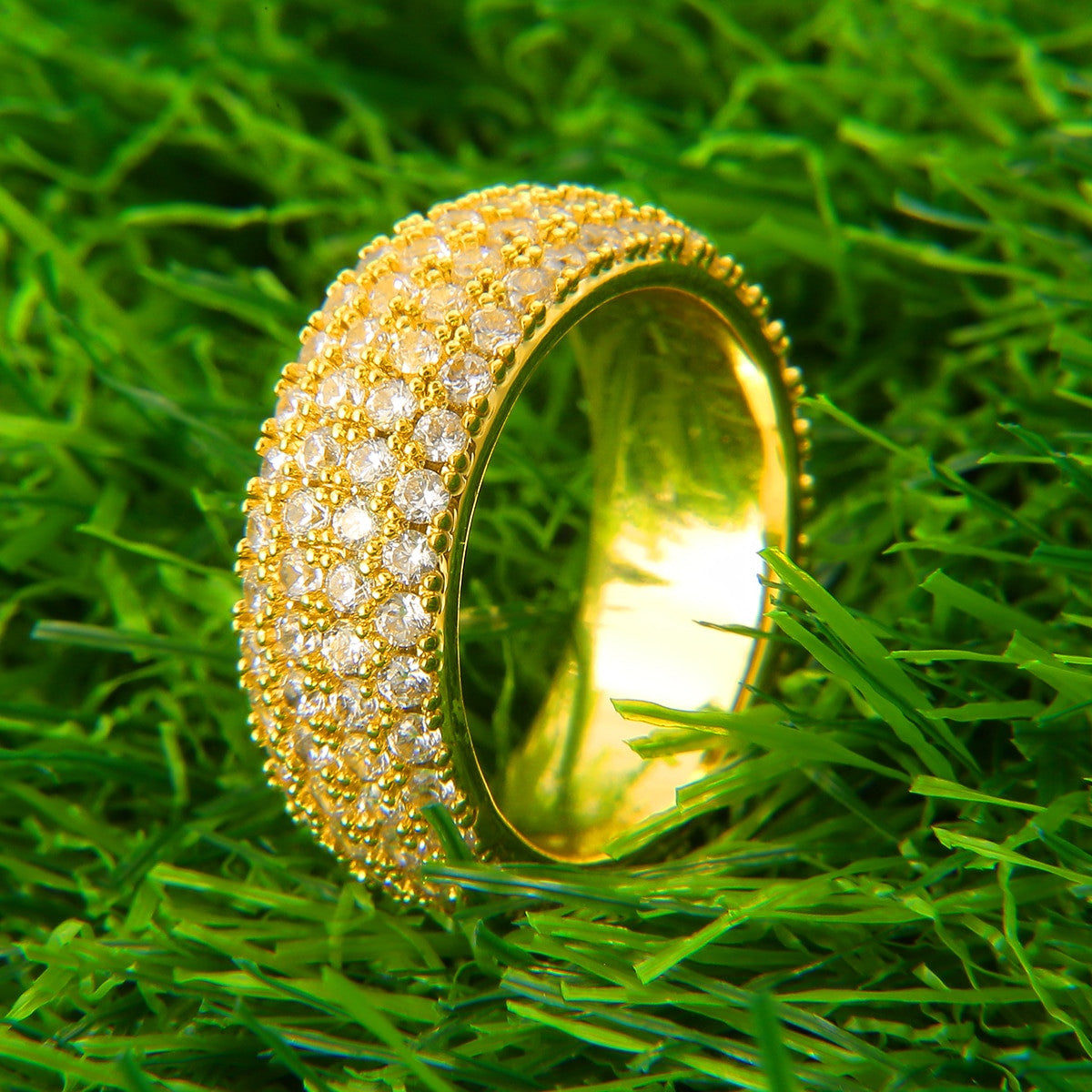 24k Gold 925 Silver 2-5 Row Blinged Out Flooded Ice Mens Rings