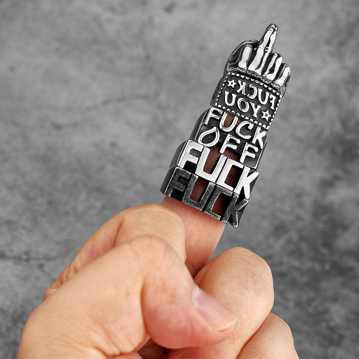 Mens No Fade Stainless Steel Eff F Off Vintage Black Street Wear Hip Hop Rings