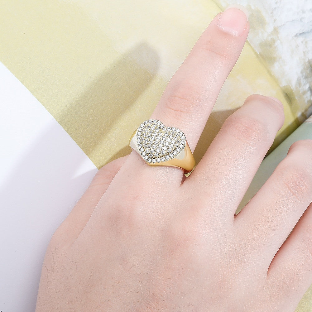Ladies High Fashion Bling Delicate Heart AAA Micro Pave Bling Bling Rings