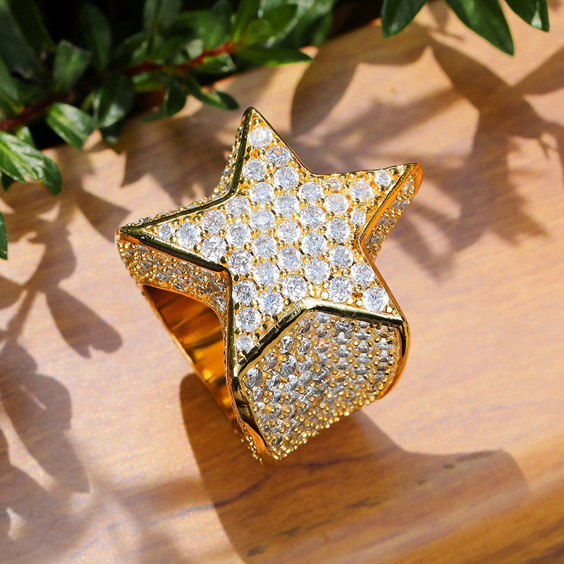 18k Gold .925 Silver AAA Simulated Diamond Crushed Ice Super Star Hip Hop Rings