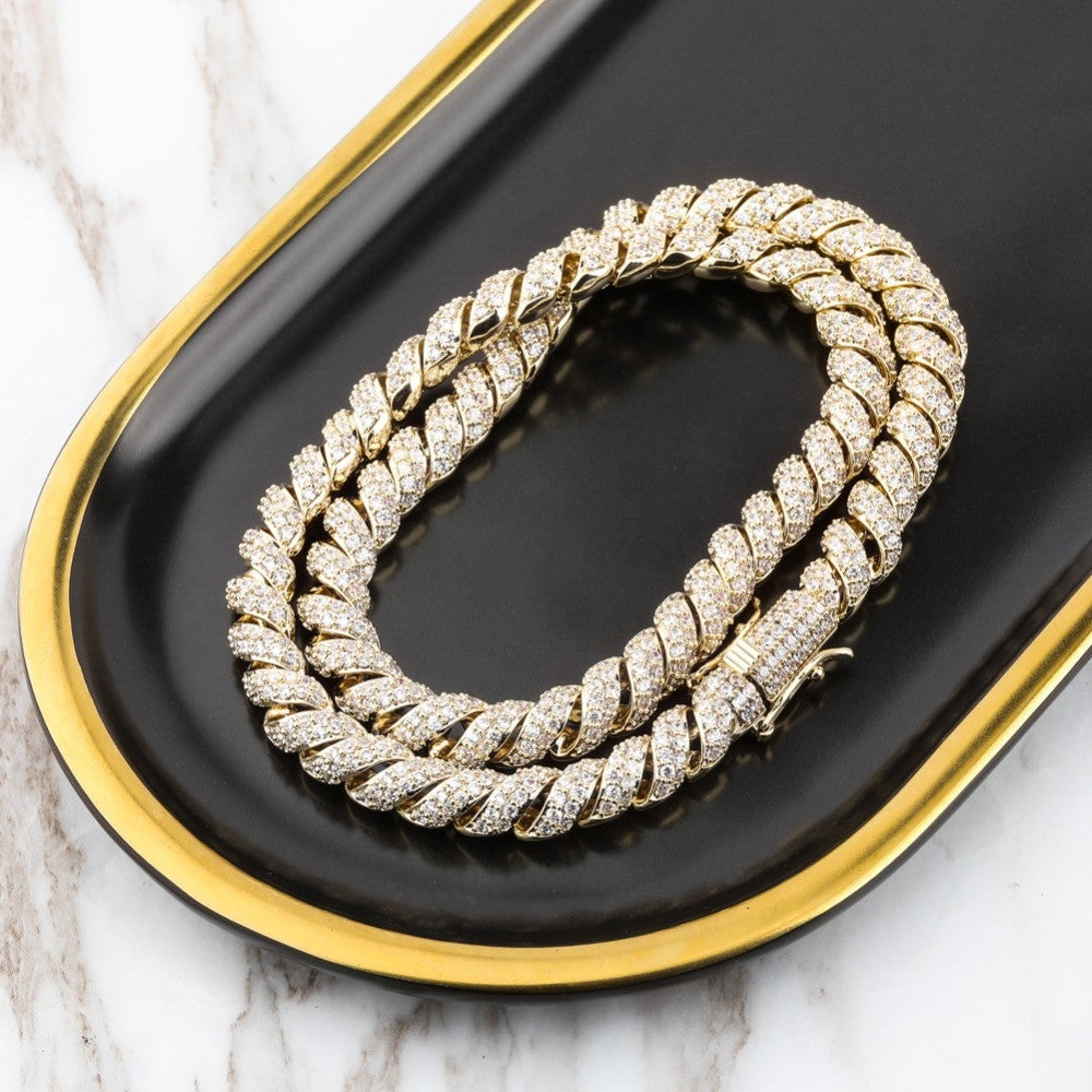 18k 10mm Flooded Ice Hip Hop AAA+ Twisted Bling Luxury Fashion Chain Necklace