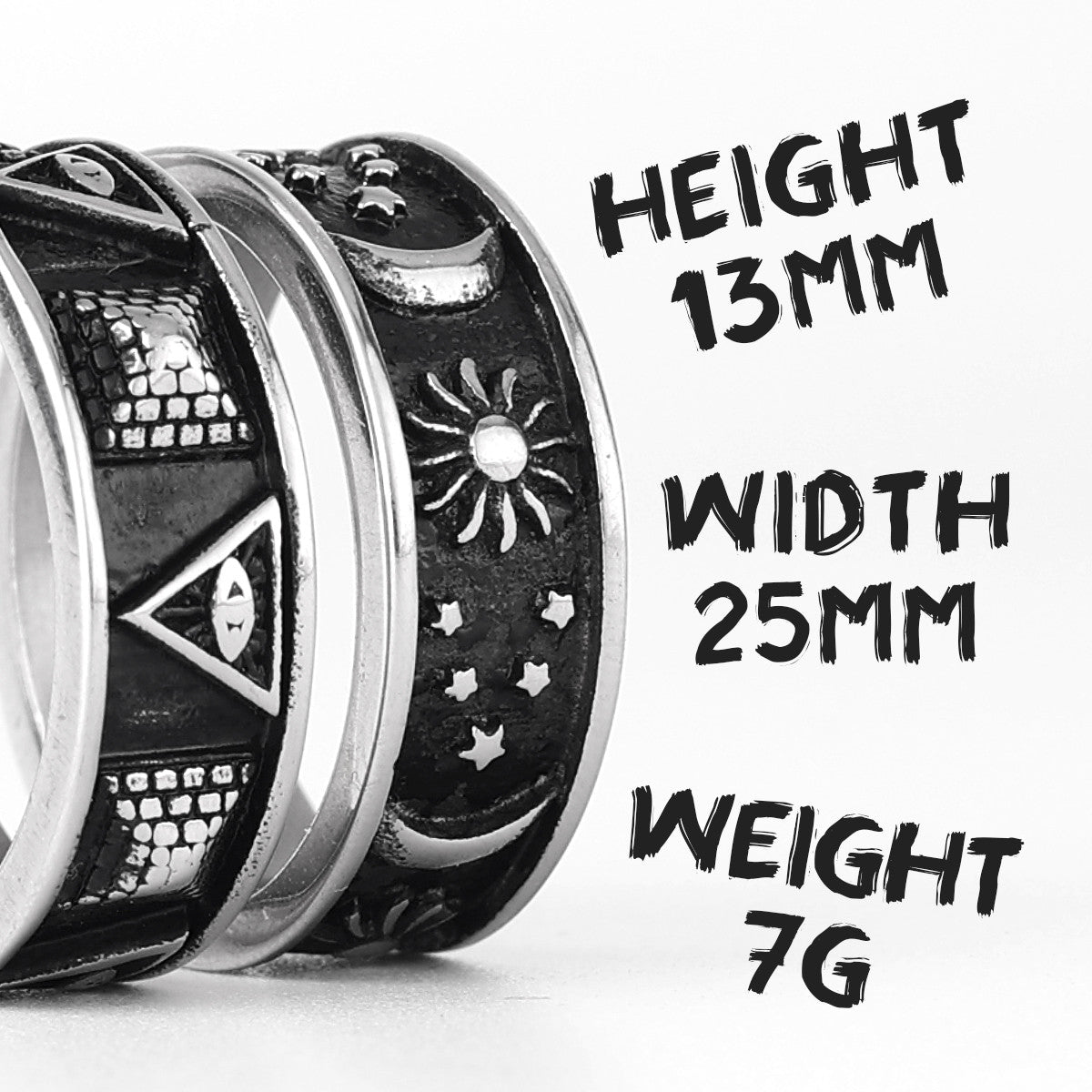 Mens All Seeing Eye  Pyramids Moon Star Universe Stainless Steel Rings
