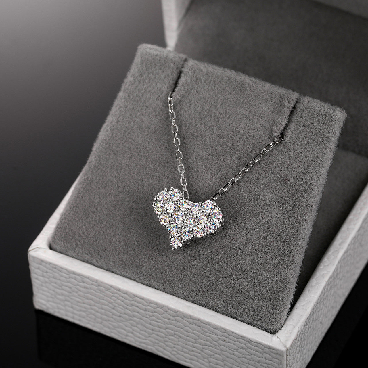 Genuine Diamond 100% Sterling Silver Sparking Heart Pendant Chain Necklace