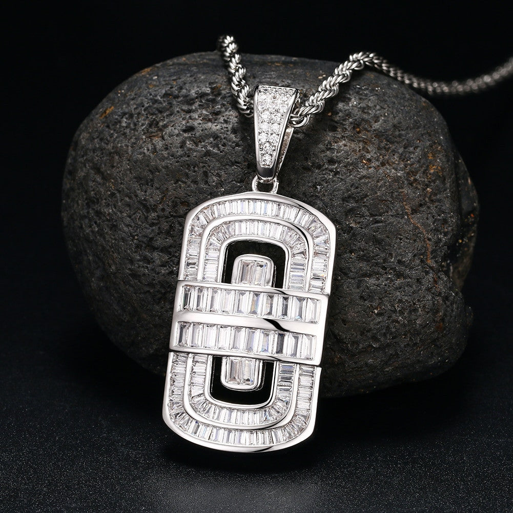 Mens Flooded Ice Baguette 18k Gold 925 Silver D-Tag Style Hip Hop Pendant
