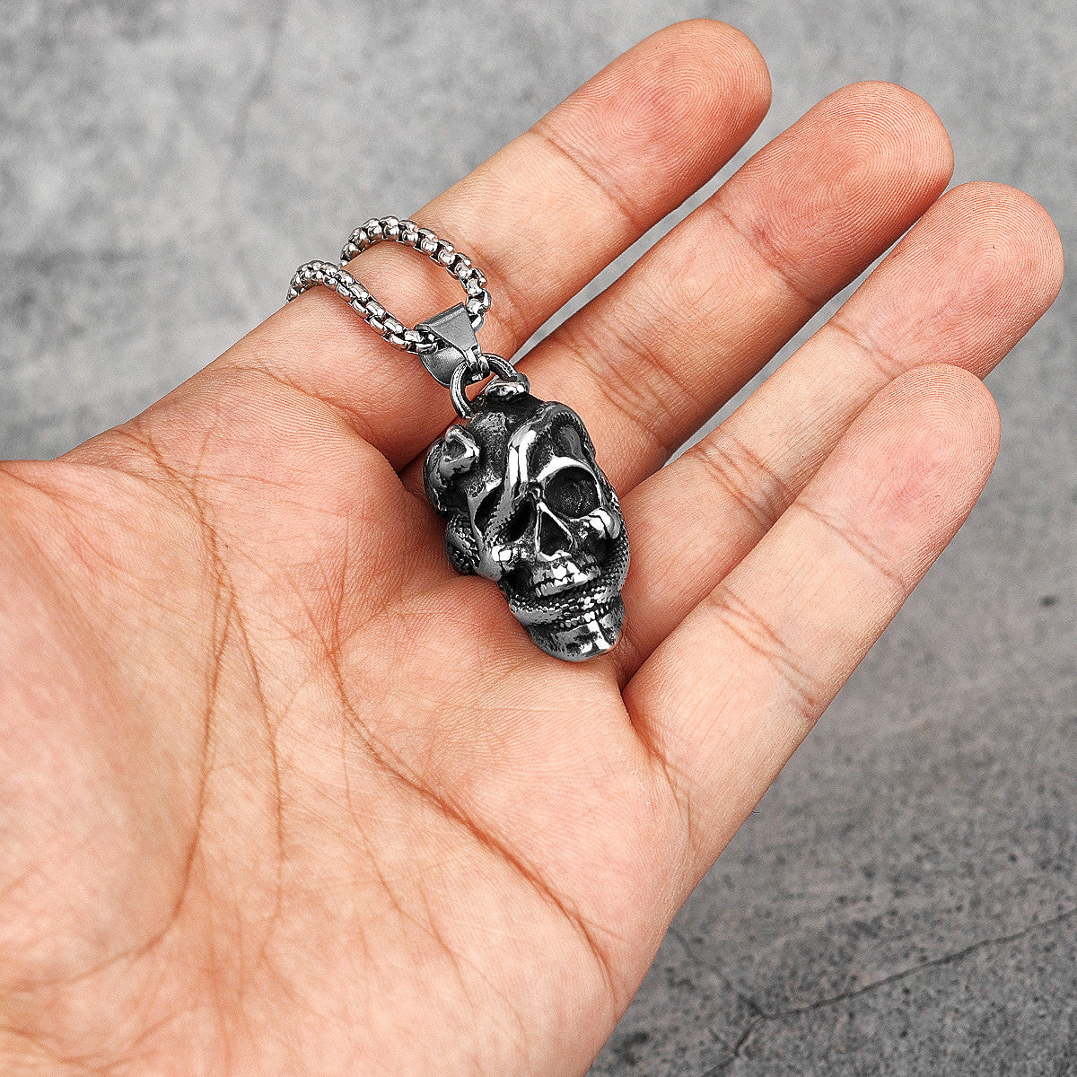 Mens Hip Hop Snake Skull 316L No Fade Stainless Steel Pendant Chain Necklace