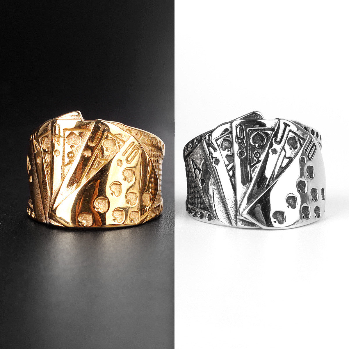 Straight Flush | 316L No Fade Stainless Steel Poker Hand Hip Hop Rings