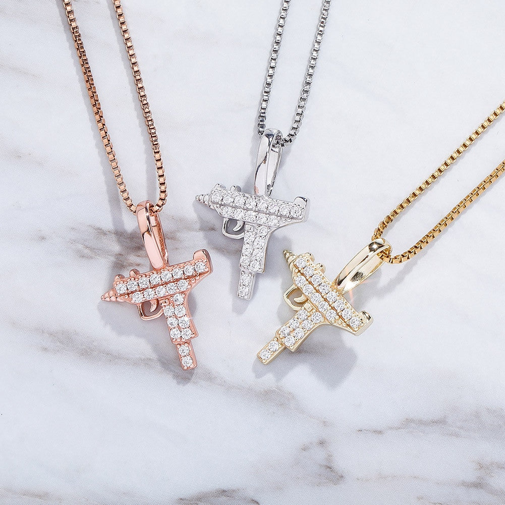 Ride or Die Rose Gold 14k Gold Solid .925 Sterling Silver Uzi Machine Gun Chain Necklace