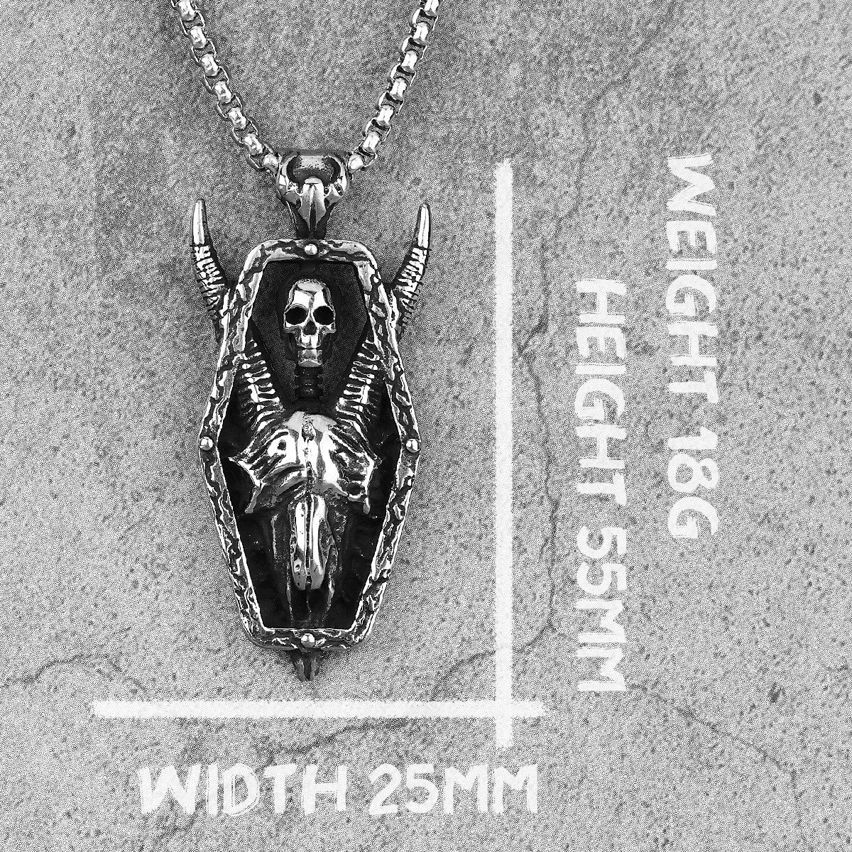 Infernal Horns | No Fade Stainless Steel Long Horned Demon Skull Trophy Pendant