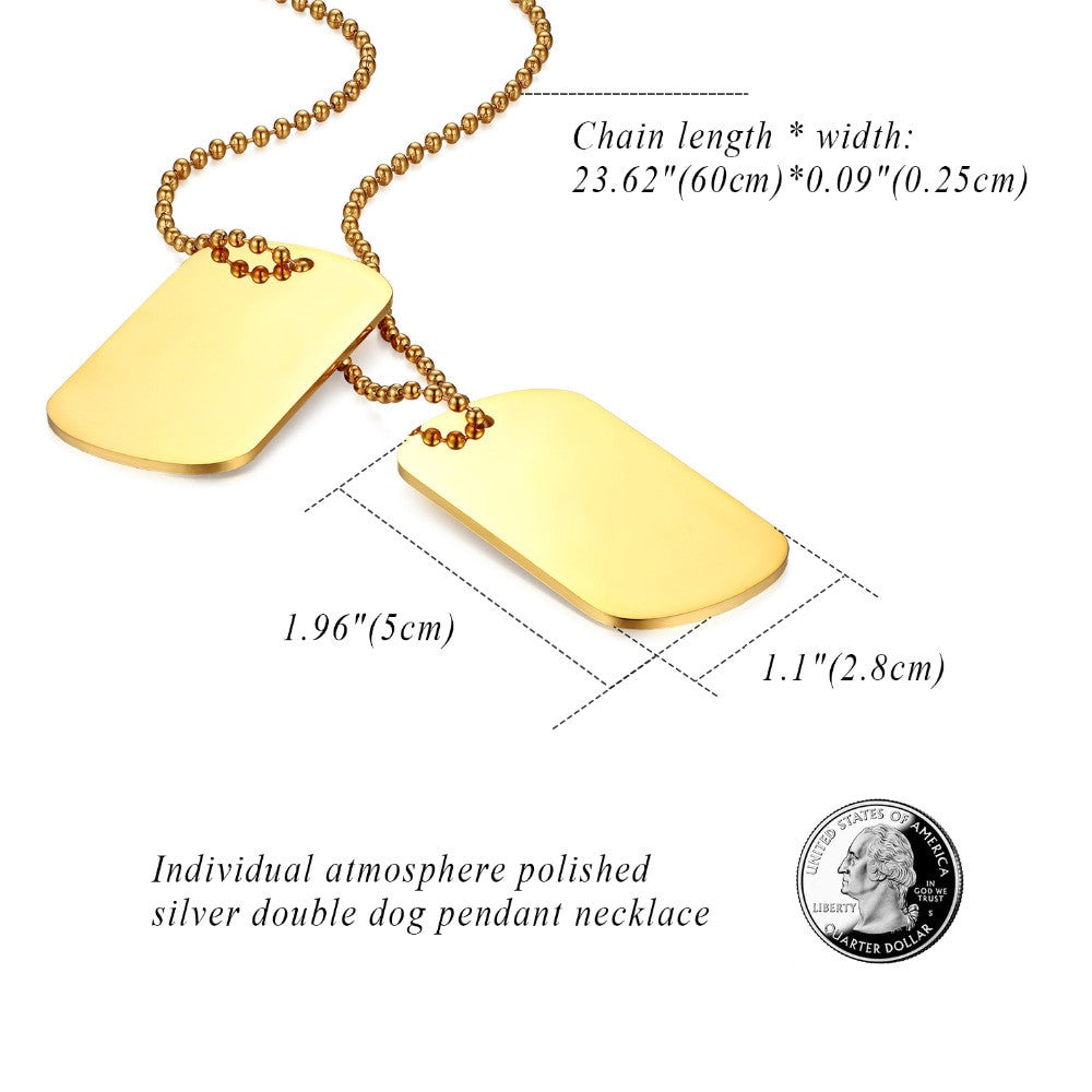 Mens Hip Hop Clean Classic Army Military Stainless Steel Dog Tag Pendant Chain Necklaces