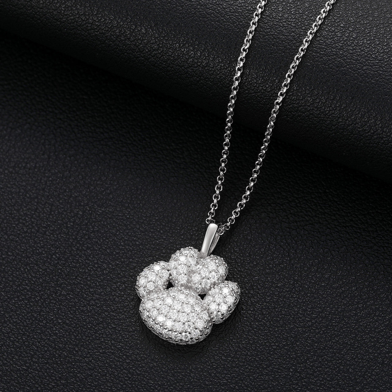 Genuine Diamond Paw Print Solid Sterling Silver Hip Hop Pendant Chain Necklace