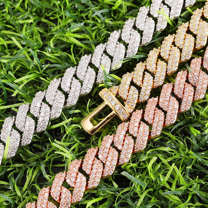 925 Silver 14k Rose Gold Hip Hop 10MM 2 Row Heavy Cuban Micro Pave Bling Box Buckle Bracelet