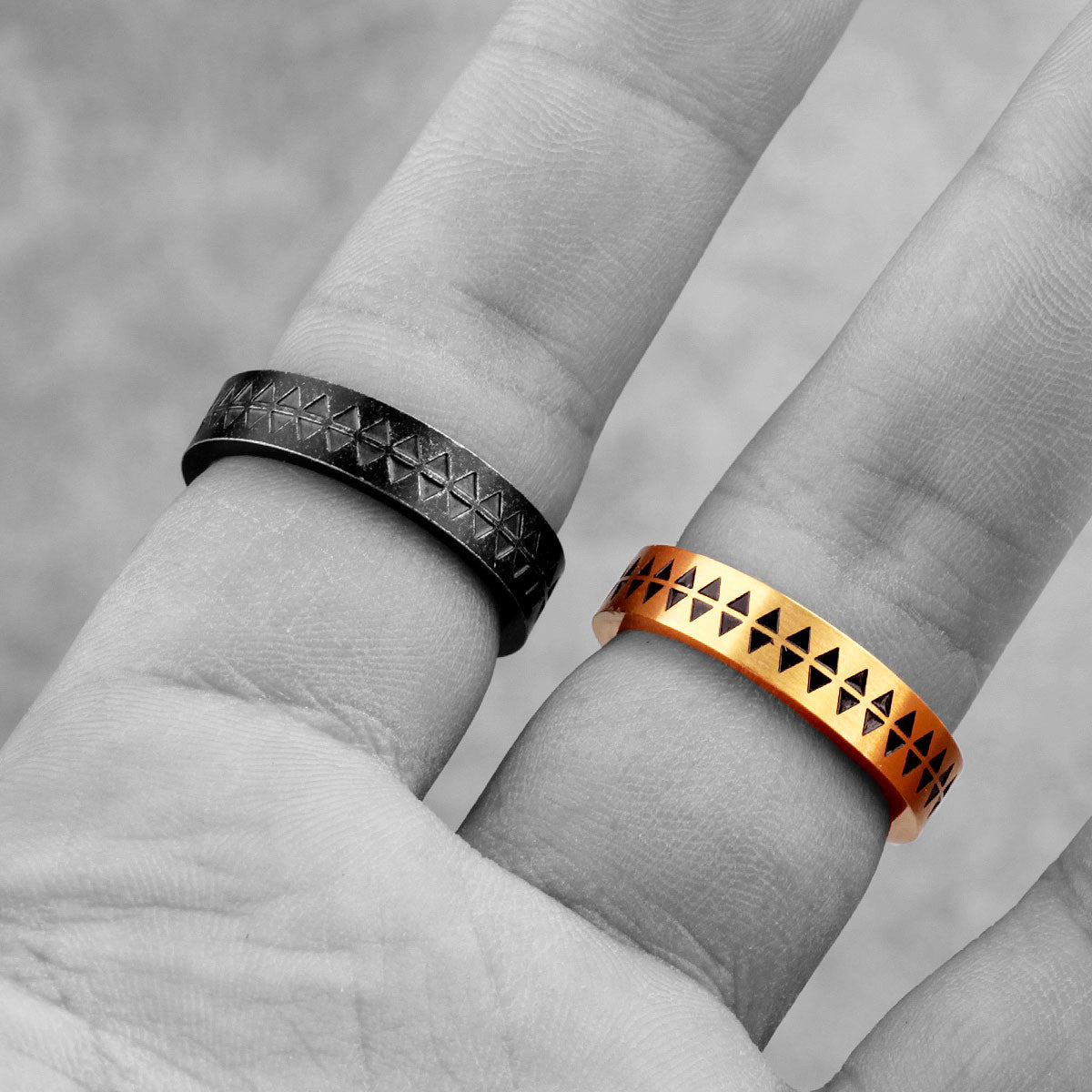 Totem | 14k Gold Black over Solid Stainless Steel Vintage Couple Lovers Rings