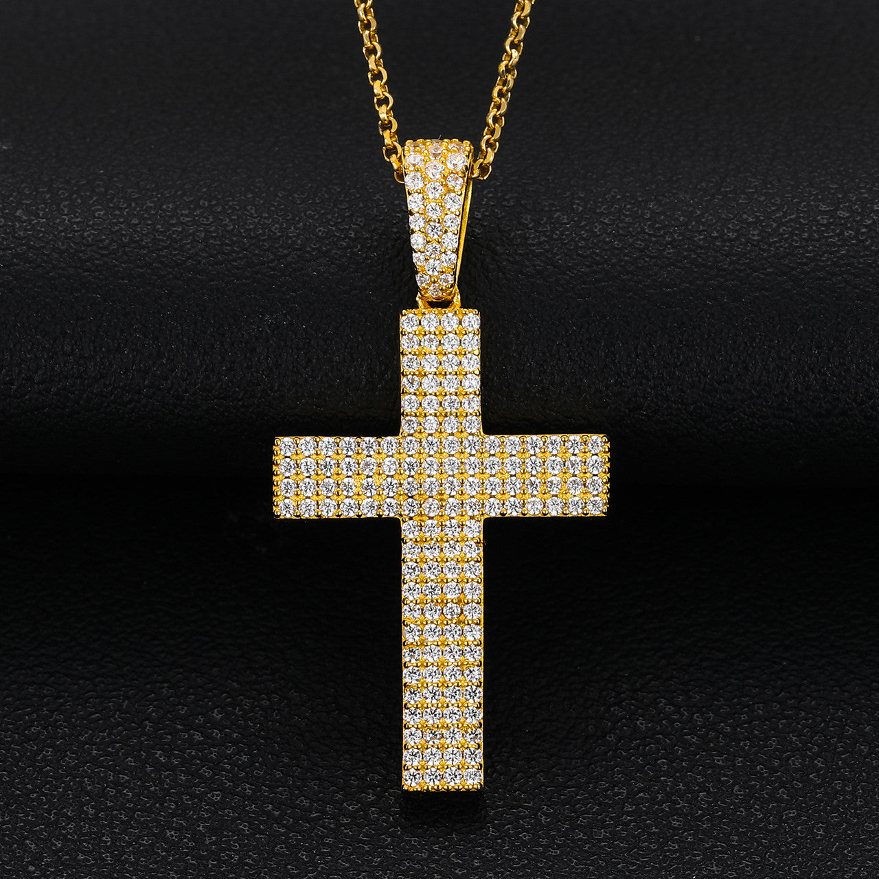 Mens Genuine Diamond 4 Row Solid 925 Sterling Silver Hip Hop Flooded Ice Cross Pendant