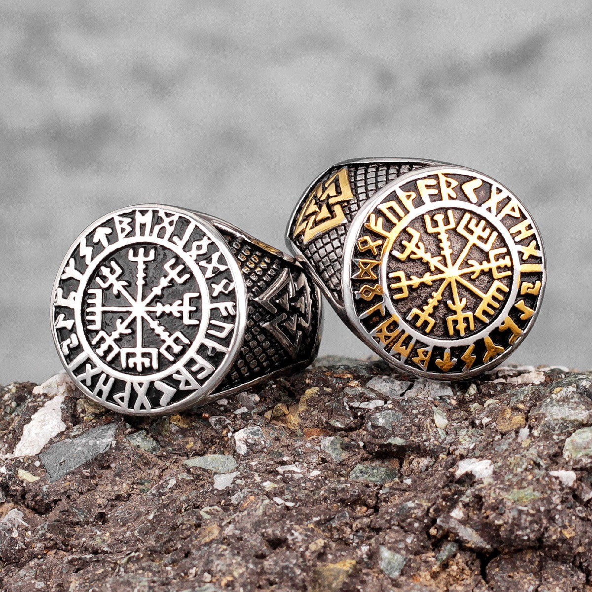 Mens 316L Stainless Steel Viking Mythology Odin Triangle Trident Street Wear Rings