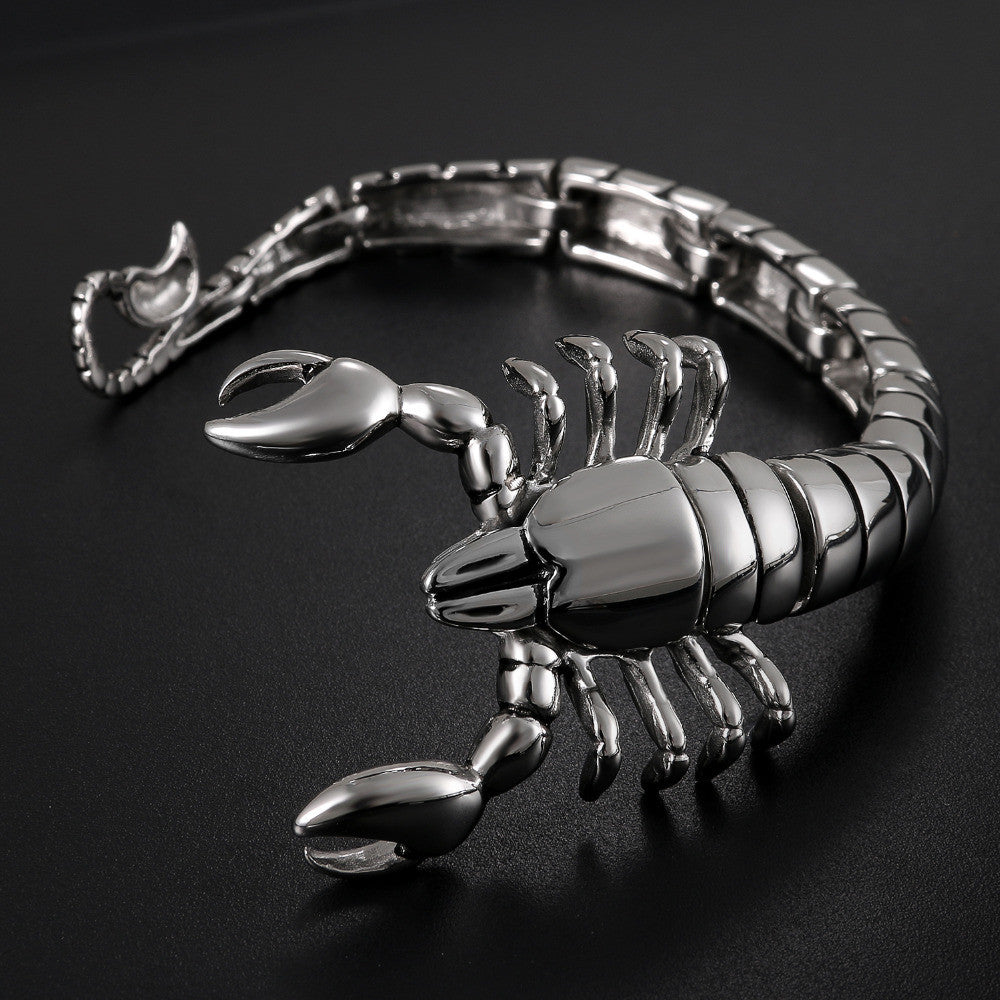 Mens Scorpion Silver Stainless Titanium Steel Metal Bracelet