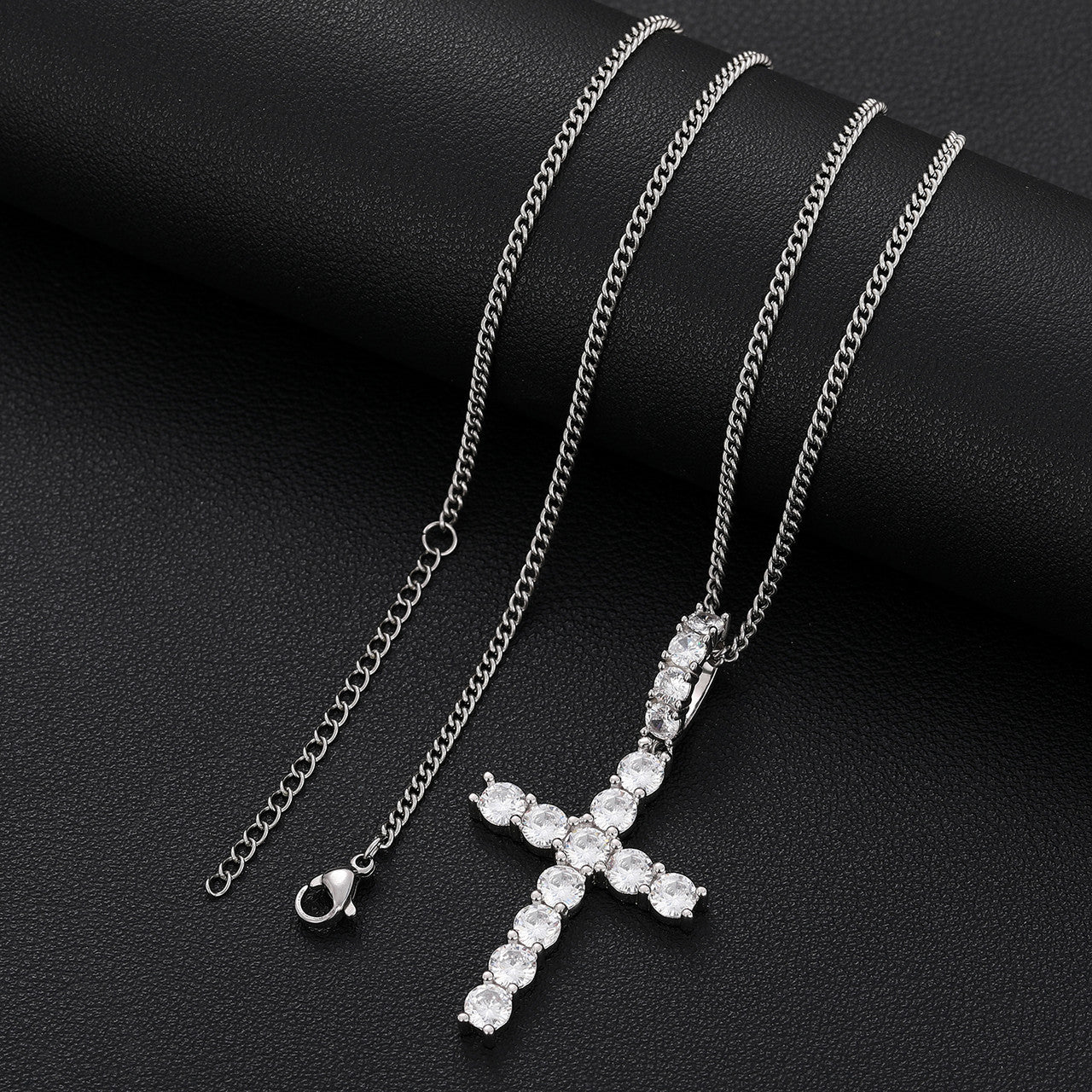 Mens Genuine Diamond Flooded Ice Cross Hip Hop Pendant Chain Necklace