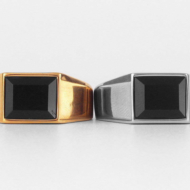 Simple Luxury | 14k Gold Over Solid Stainless Steel Black Gemstone Street Style Rings