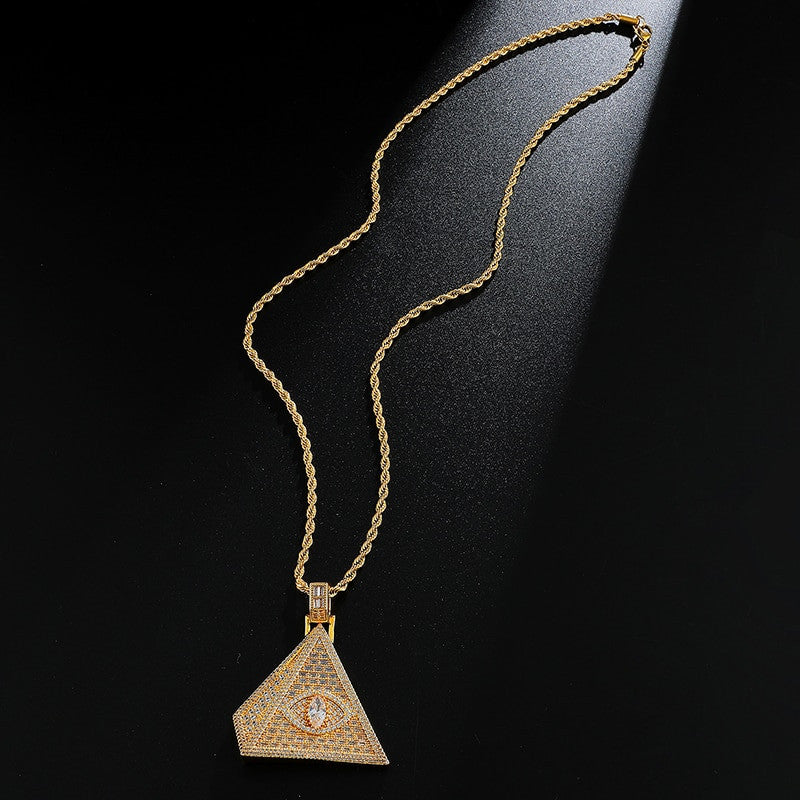 Flooded Ice All Seeing Eye Hip Hop AAA Simulate Diamond Pyramid Bling Pendant