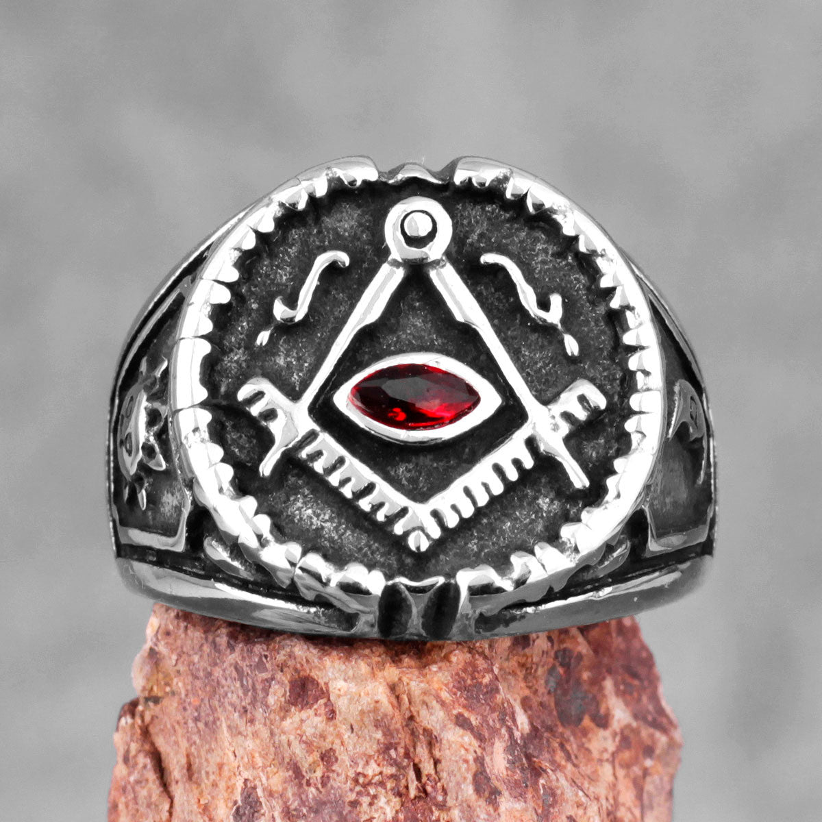 Mens Bling Retro Free Mason Compass Square 316L Stainless Steel Rings