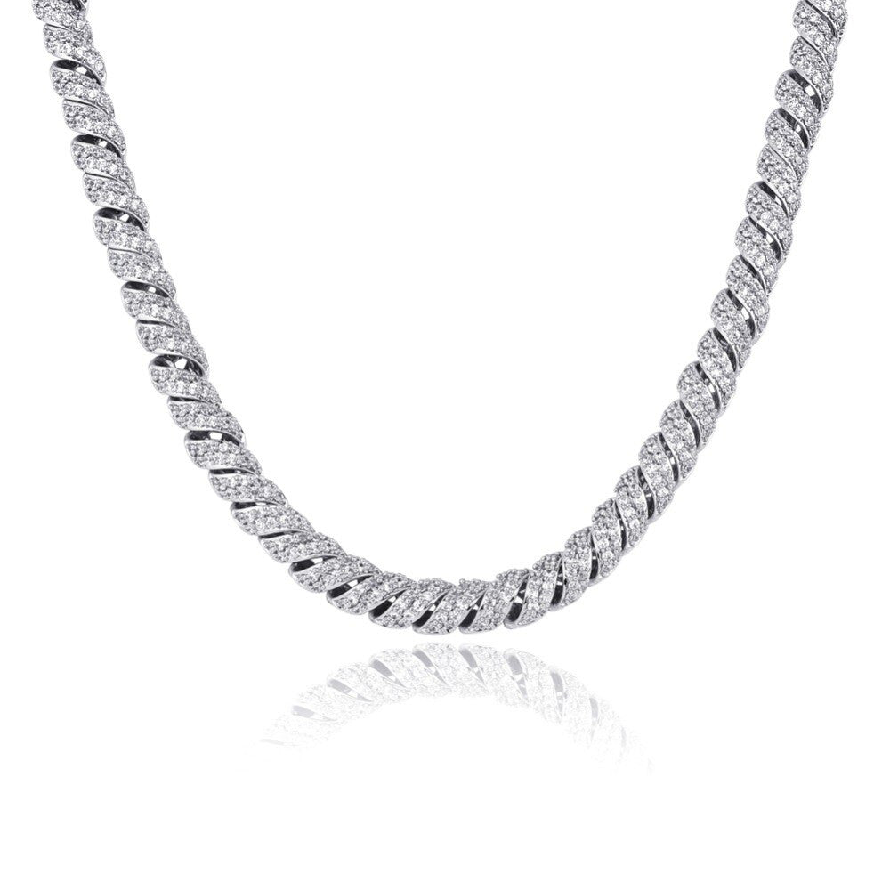18k 10mm Flooded Ice Hip Hop AAA+ Twisted Bling Luxury Fashion Chain Necklace