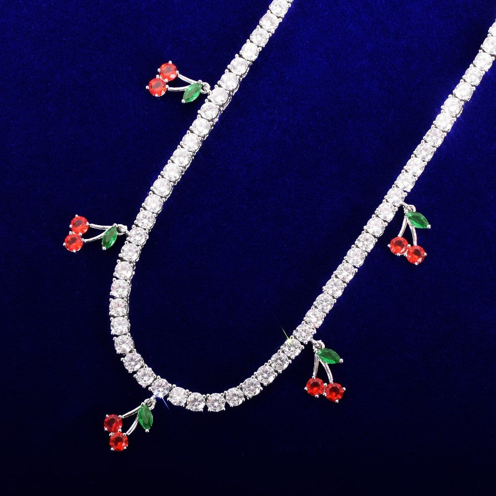 Rose Gold 18k Gold 925 Silver Sweet Cherries Tennis Chain Necklace