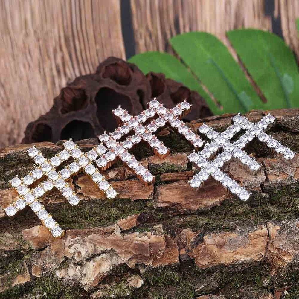 Hip Hop Flooded Ice 14k Gold 925 Silver Rose Gold AAA Stone Gunna Cross Pendant