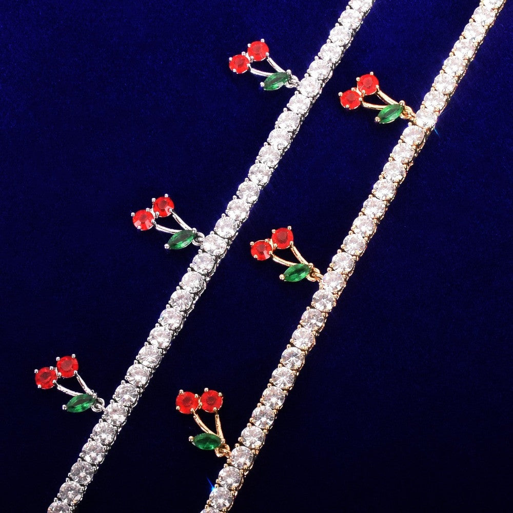 Rose Gold 18k Gold 925 Silver Sweet Cherries Tennis Chain Necklace