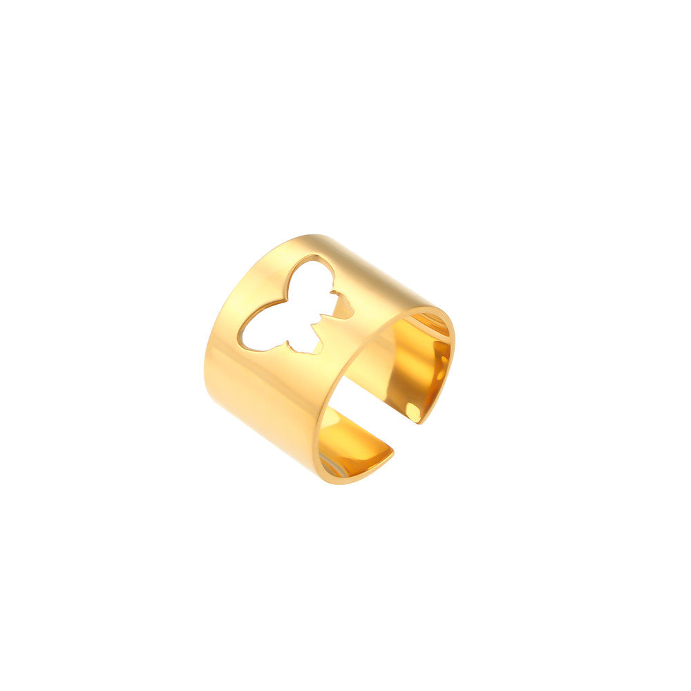 18k Gold Waterproof Stainless Steel Fine Polished Moon Star Heart Flower Adjustable Rings